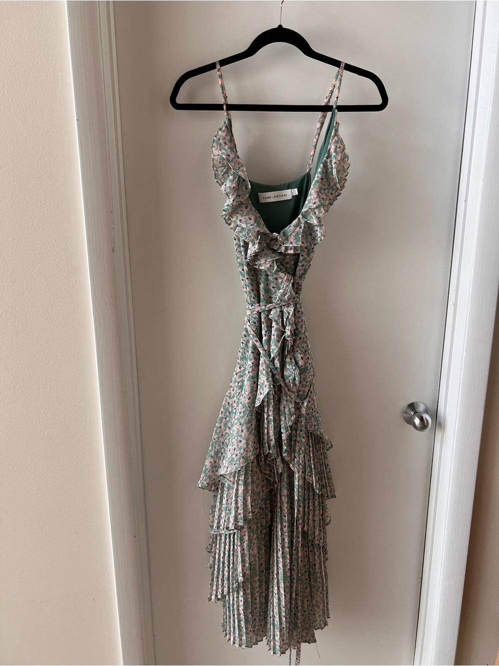 BHLDN Green Floral Ruffle Tiered Maxi Dress